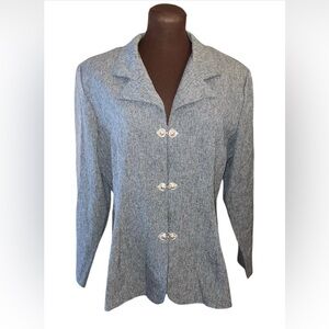 Vintage BEDFORD FAIR LIFESTYLES Gray Silver Buckle Toggle Front Blazer Jacket 16